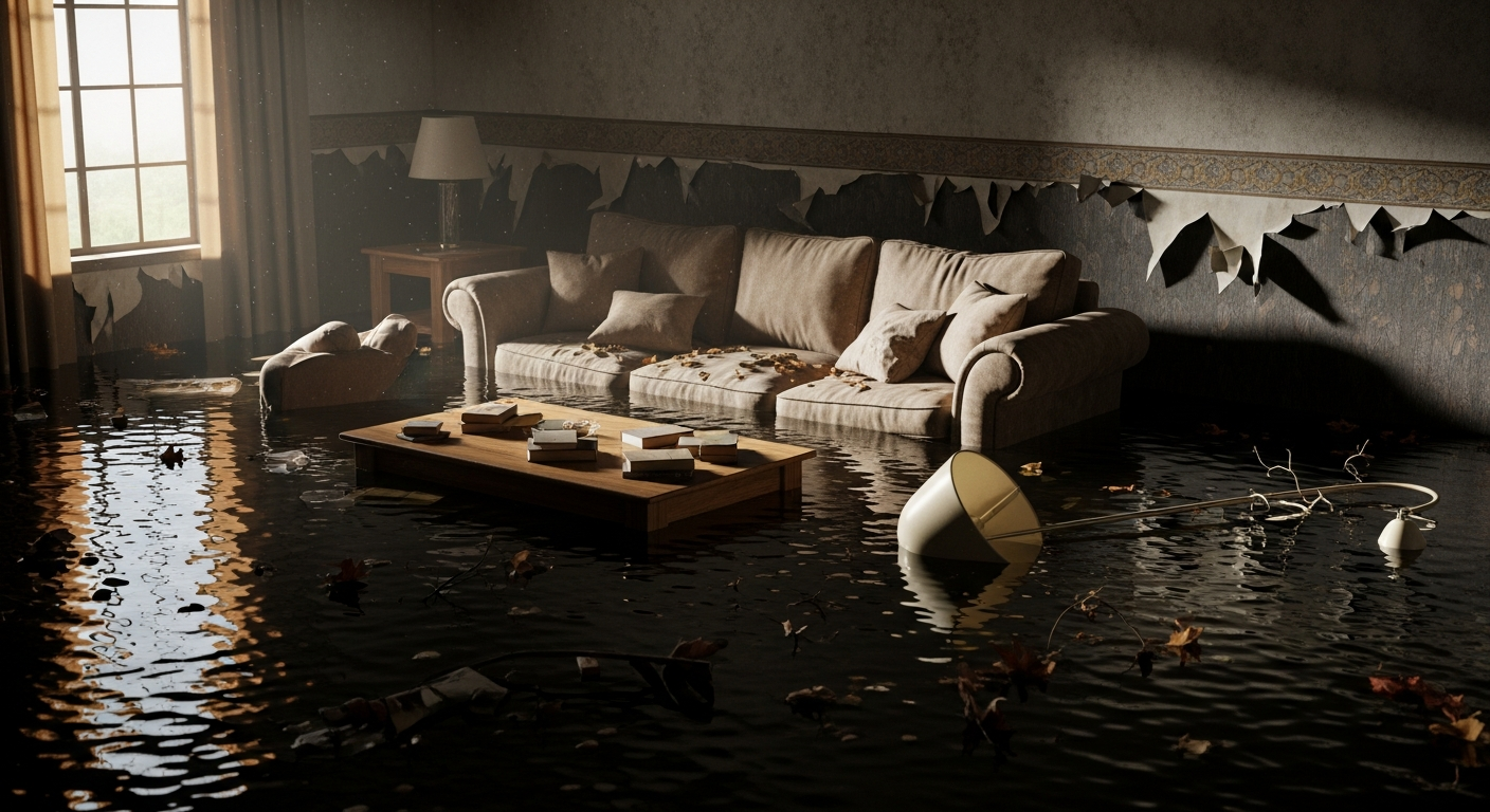 Water damaged living room